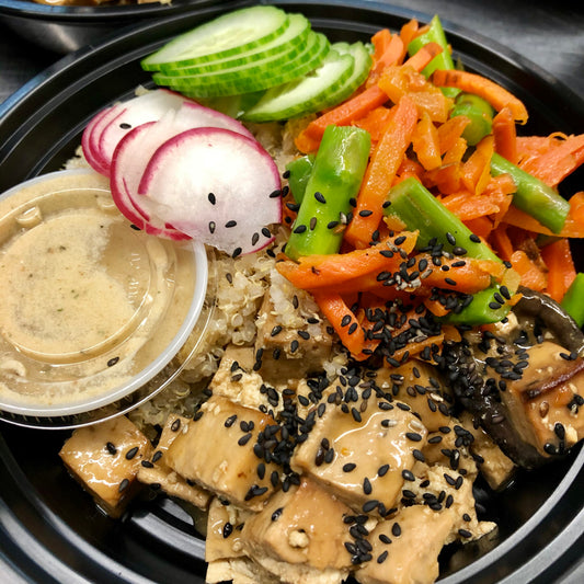 Asparagus and Tofu Poke Bowl w/ Ginger Sesame Dressing